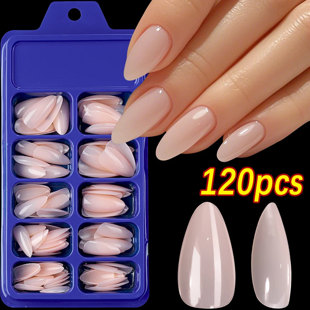 Faux ongles français en forme de cercueil, courts et carrés, rose brillant, couverture complète, portables, à pression, en acrylique, 120 pièces #