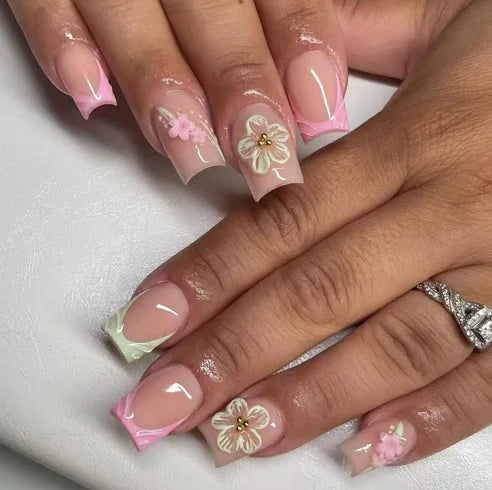 Faux ongles courts à presser pour filles et femmes, faux ongles coréens doux, nœud papillon rose, diamant brillant portable, N64.N64.Pink, 24 pièces