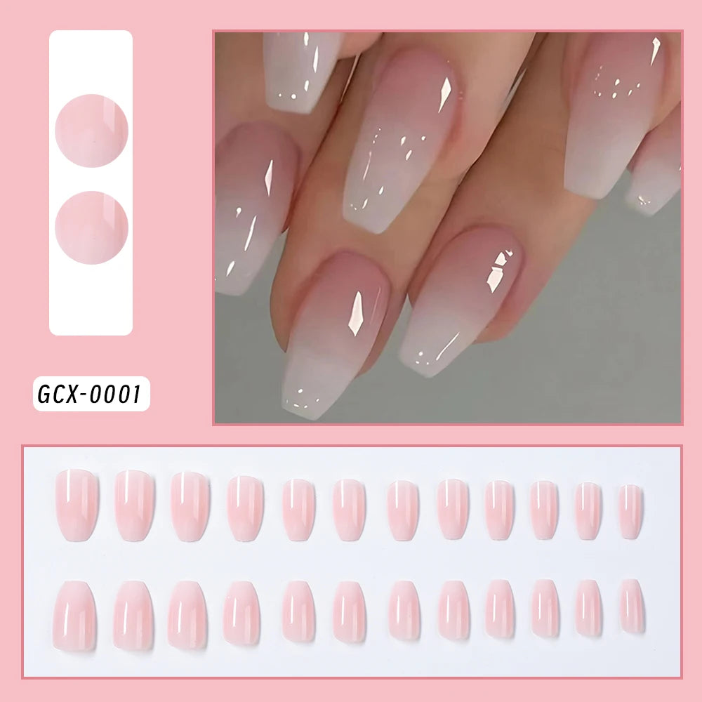 Faux ongles cercueil carrés courts, 24 pièces, à paillettes françaises, portables, couverture complète en acrylique, pointes de Ballet à pression pour femmes